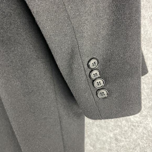 Jos A Bank Wool Pea Coat Overcoat Mens 44R Black Camel Hair Silk Classic - Picture 16 of 16